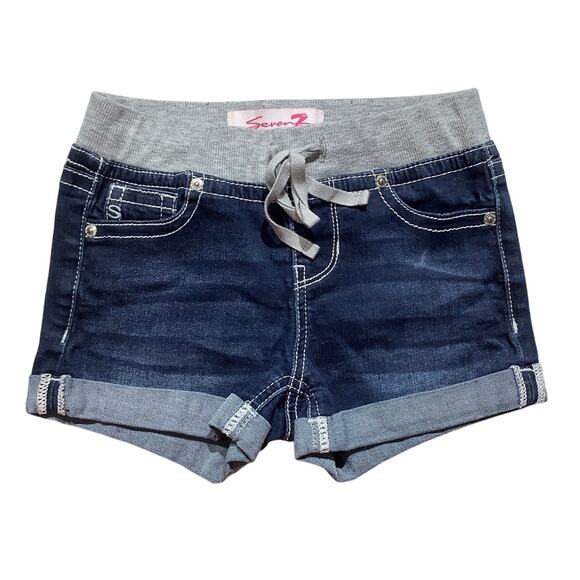 Seven7 Girls Denim Shorts Size 8 – Stretch Waistband, Rolled Cuffs, Casual - Picture 1 of 6